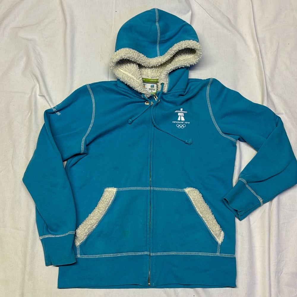 2010 Auhentic Vancouver Winter Olympics Whistler Zip-Up Blue Hoodie Size Small